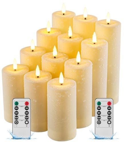 Fanzir LED Outdoor Kerzen mit Fernbedienung, Wasserdichte Batteriekerzen IP55 mit Timer & Flackerndem Warmweiß Licht, Flammenlose Kerzen für Garten, Balkon, Laterne, Hochzeit & Weihnachten 12 Stück