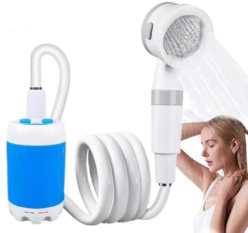 Portable Camping Shower Outdoor Camp Shower Pump, Campingdusche Mit Pumpe, USB Wiederaufladbar Elektrische Duschpumpe, Tragbarer Duschkopf mit 2 Modi für Camping, Strand, Reisen