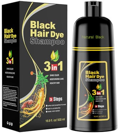 Black Hair Dye Shampoo 3 in 1, Herbal Dye Shampoo for Grey Hair Coverage Hair Color for Women and Men (Natural Black)