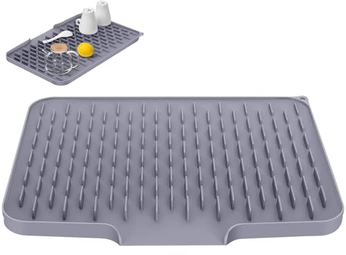 ARCPNRT Abtropfmatte Silikon 40 x 32 cm, Geschirr Trockenmatte Spülmatte für die Küche, Leicht zu Reinigende Abtropfunterlage in Grau