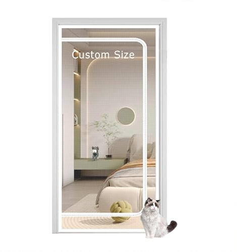 Custom Cat Door Screen Curtains Anti Mosquito, Window Balcony Kitchen Insects Protection Door Mesh with Zipper, Pets Proof Screen Fly Curtain Nets (Custom Size)