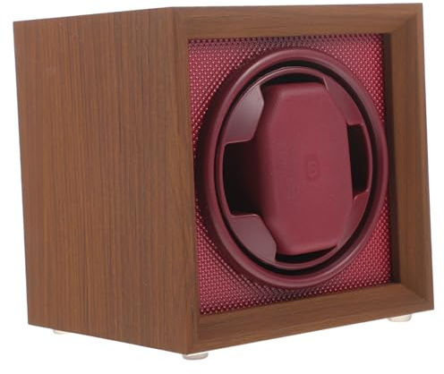 FRCOLOR Caja Giratoria para Relojes Automática Vintage De Madera De Nogal Negro Panel Abs Rojo Oscuro, Agitador Silencioso Ajustable 1 0 Velocidades, Compacta para Guardar o Viaje