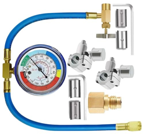SVCEQZE Kit De Recharge Clim Auto, Kit De Recharge AC, Kits De Recharges 3 En 1 Pour Climatisation De Voiture, Ensemble Tuyau Avec Valve Perçage Et Embout Pour Gaz Réfrigérant Maintenance Entretien