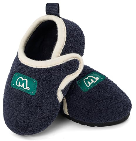 LACOFIA Zapatillas de Estar por Casa Niños Pantuflas Peluche Invierno Zapatos Calcetines Dormir Antideslizantes Niñas Azul Marino 30/31