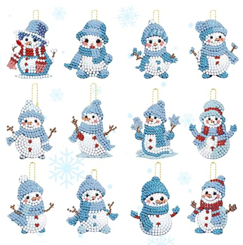 FYting 12 Stück Diamond Painting Weihnachten Anhänger,5D (Schneemann) | Diamant Painting,Diamond Painting Kinder SchlüSselanhänger, Geschenkanhänger, Fensterbehang