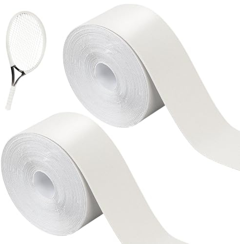 BENECREAT 2 Rolls 32.8 FT PU Leather Self Adhesive Repair Tape, 1.4 Inch Wide White Racket Protection Tape for Tennis Practice Racquetball