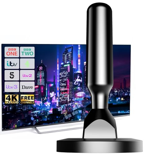 Antenna TV da interni con base magnetica - Cavo coassiale da 3 m - Antenna digitale compatta HD Freeview per Smart TV - Supporta DVB-T2 e 1080p - Ideale per camera da letto, cucina o roulotte