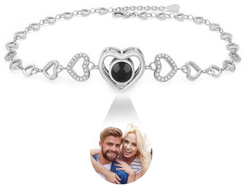 Easycosy Personalisiertes Projektions Armband damen mit Foto - maßgeschneidertes Herz Armband mit Bild im Stein - Muttertagsgeschenke für Mama Oma Frauen Geschenke zum Muttertag