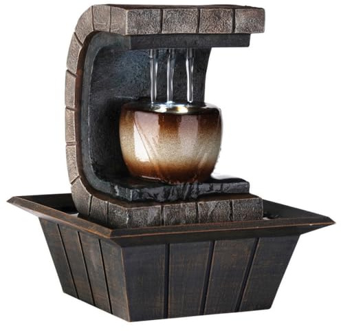 ESPIDOO Indoor Fountain with LED Light: Well Design Polyresin Water Feature for Relaxation Spaces - 3 Tier Cascading Flow & Color Changing Illumination for Therapy Rooms & Meditation Areas