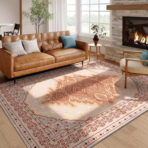 ZLXMN Traditionelle Medaillon-Teppiche 140x200cm, Weiche Und rutschfeste Orientteppiche, Flache, Moderne Vintage-Teppiche füR Wohnzimmer, Schlafzimmer, KüChe Bodenteppiche FüR Heimdekoration