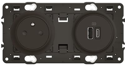 Legrand | Prise 2P+T et 2 ports charge rapide USB-A et USB-C 20W Céliane, Noir, protection enfant avec éclips, installation facile et précâblée