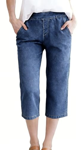Générique Short Jeans Femme Été Chic Large Shorts Denims et Bermudas Habillé Femmes Pant Jeans Coupe Droite Grande Taille Élastique avec Poches Pantacourt en Jean Confortable Ample Mode Casual