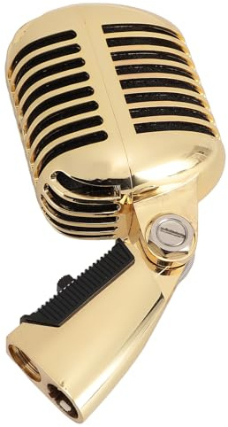 KAKAKE Klassisk Dynamisk Mikrofon Vintagestil för Scenframträdanden Retro Zinklegering (Guld)