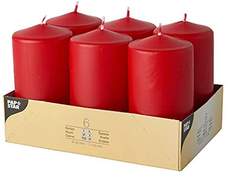 6 Stumpenkerzen Ø 60 mm · 115 mm rot. PS17997
