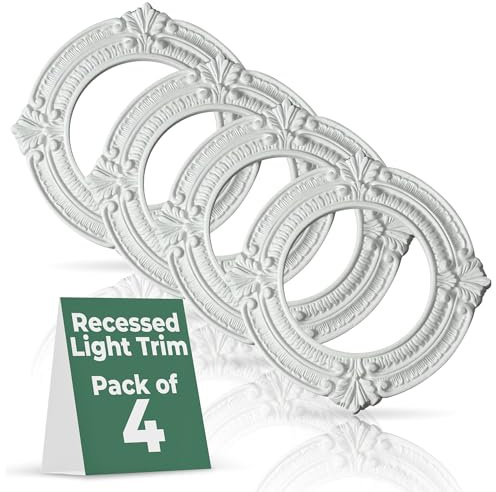 Renovators Supply Manufacturing Decorative Ceiling Medallion for Light Fixtures - White Polyurethane Ceiling Rosette Trim, 10 OD x 6 ID, Water-Resistant Pack of 4
