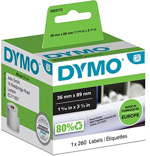 DYMO LW etichette per indirizzi grandi | 36 mm x 89 mm | rotolo da 2600 etichette facilmente staccabili | autoadesive | per etichettatrici LabelWriter | originali