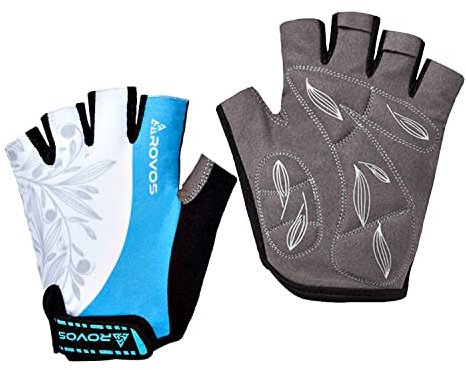 Cycling Gloves Half Finger Women Padded Breathable Cycling Gloves Outdoor(Columbia Blue,Medium)