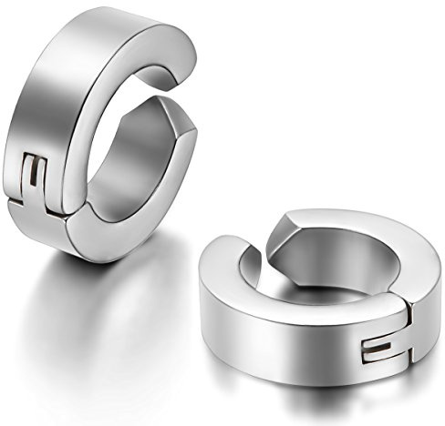 JewelryWe Schmuck 2x Creolen Edelstahl ohne Loch Fake Ohrstecker Ohrclips Klappcreolen Huggie 4mm, Silber Schwarz Gold Blau