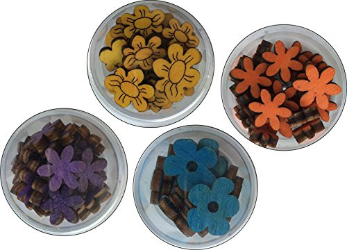 Petra's Bastel-News: 4-teiliges Dosenset farbige Blumen IV, bestehend aus 4 verschiedenen Designs 4 Farben, Holz
