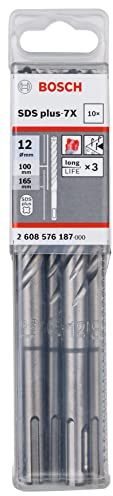 Bosch Professional 2608576187 - Juego de 10 brocas para martillo SDS Plus-7X (para hormigón armado, hormigón y mampostería 12 x 100 x 165 mm, accesorios para martillo perforador)