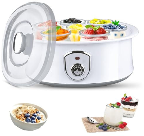 Yogurtiera 20 W, Motore Elettrico per Yogurt con Controllo della Temperatura e del Tempo Regolabili, Yogurtiera ad Alta capacità 1500 ml, con 7 vasetti Vetro per Yogurt Biologico Fatto in Casa