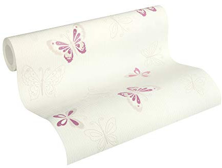 A.S. Création Vliestapete mit Glitter Happy Spring Tapete mit Schmetterlingen 10,05 m x 0,53 m beige metallic lila Made in Germany 347651 34765-1