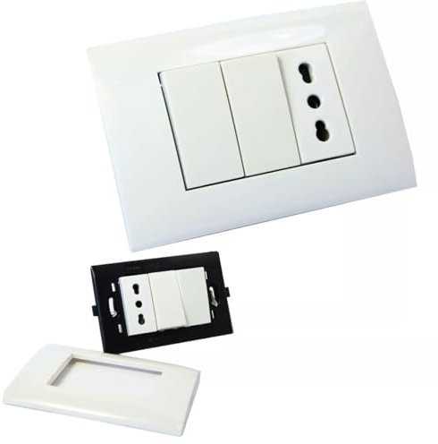 PLACCA PLACCHETTA 3 POSTI COMPLETA 2 INTERRUTTORI PRESA BIPASSO INCASSO 503