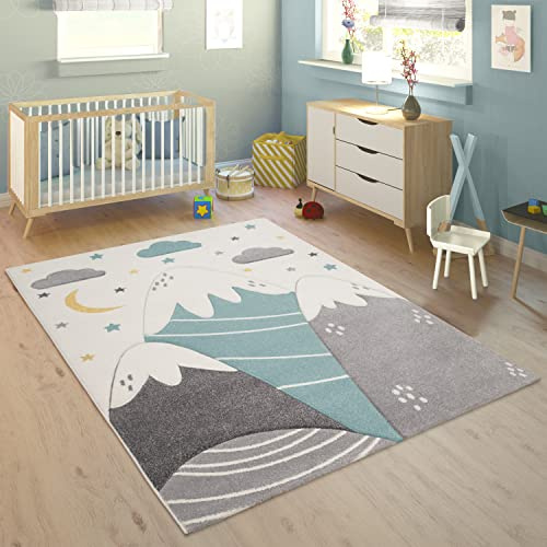 Paco Home Alfombra Infantil Alfombra Habitacion Niño Color Pastel 3D Motivo Montañas Moderna, tamaño:80x150 cm