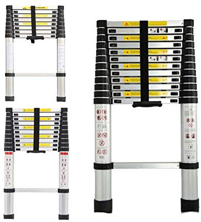 3,2m Leiter Ausziehbar Teleskopleiter Aluleiter für Wohnmobil/Dachboden/Büro/Warenhaus Mehrzweckleiter leicht zu tragen 150 Kg Belastbar