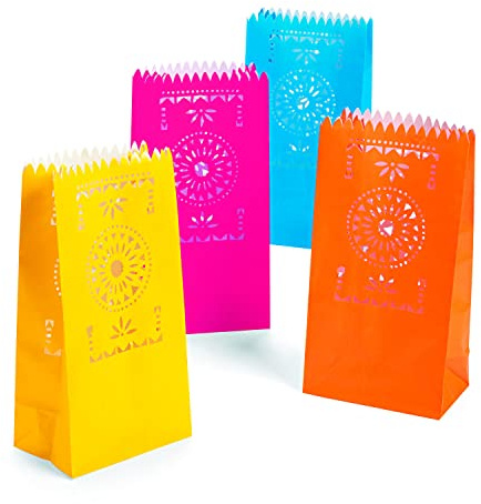Fun Express 5 x 10 Medium Bright Fiesta Paper Luminary Bags - 24 Pieces - Great for Luau, Fiesta and Cinco De Mayo Parties