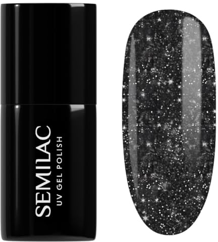 Semilac UV Nagellack 394 Sparkling Midnight Date 7 ml – Dunkler Nachthimmel mit funkelndem Glitzer-Effekt – Love Is In The Nails Kollektion