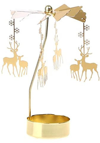 Due piccoli cervi tealight giostra in vetro portacandele oro portacandele rotante portacandele in ferro metallo per San Valentino, decorazione per matrimonio, soggiorno, decorazione da tavolo
