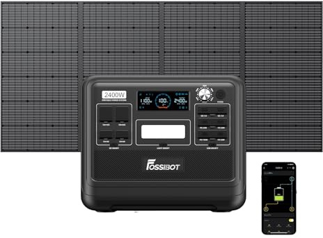 FOSSiBOT F2400 2048Wh LiFePO4 Générateur Solaire avec Panneau Solaire 200W, Generateur Electrique Portable UPS, 3 Sortie CA 2400W (4800W Pic), 1100W Charge Rapide Power Station pour Camping, Voyage