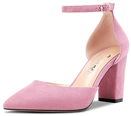 Castamere Femmes Bloc Chunky Haut High Talon Heel Pointu Bout Escarpins Lanières Cheville Boucle Mariage Party Sexy 8.5 CM Heels