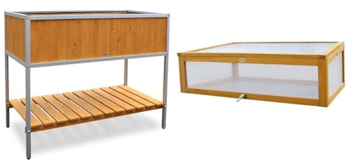 HABAU Hochbeet mit Rahmen aus Aluminium, 115 x 53,5 x 89 cm 2852 Natur & 2855 Frühbeet Aufsatz Hochbeet, 115 x 53 x 32 cm