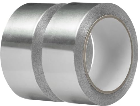 Pack of 2 Aluminium Foil Tape, 50mm x 10 meter Strong Adhesive Heat Resistance Water Proof Foil Insulation Tape for Shielding Panels, Pipes, Ducts and other DIY Repair for Protection and Support