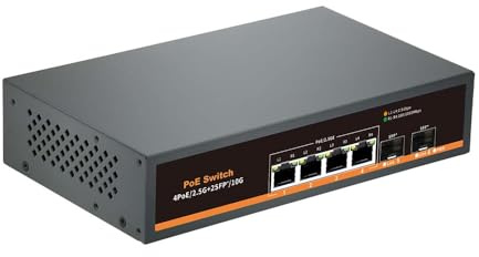Commutateur PoE Non géré 2,5 GB/s avec 4 Ports 2.5G Base-T et 2 Ports Uplink 10G SFP, Compatible avec 100/1000/2500Mbps, Design sans Ventilateur, Commutateur réseau 2.5Gb en métal (6)