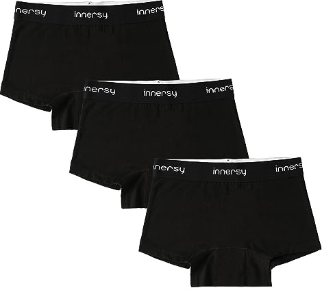 INNERSY Boxershorts för flickor, perioder, underkläder, tonåringar, 8–16 år (fram/efter menstruation) 3-pack