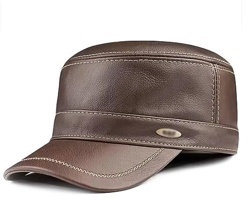 Herren Leder Baseball Kappe,Vintage Militär Mütze Verstellbar Baseballmütze Schirmmütze
