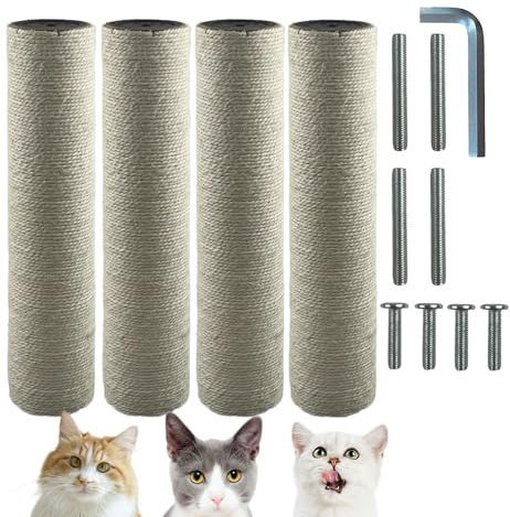 Cdycam Paquete de 4 postes rascadores de repuesto para gatos, 15.7 x 3.14 pulgadas, tornillos M8 de sisal para árbol de gato, postes rascadores de repuesto para torre de árbol de gatitos (Sisal Hemp)