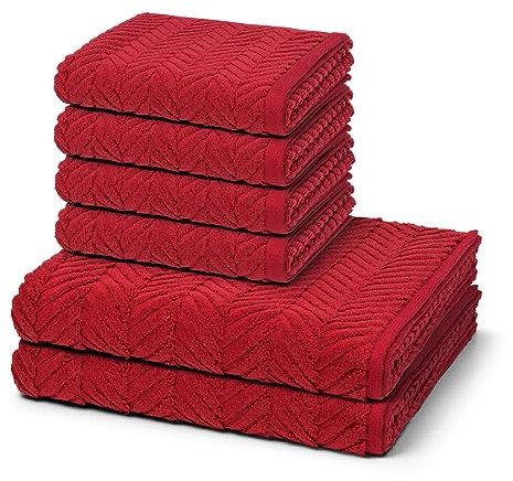 Ross - 6 teiliges Frottier-Set - Sensual Skin - Zopf-Muster (4 X Handtuch 2 X Duschtuch im Set) - 500 g/m2 - Baumwolle - Walkfrottee - saugstark - weich und flauschig - Vino