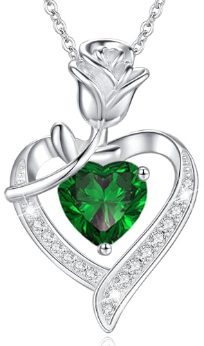 MISUMOR Halskette Damen mit Herz Anhänger Geburtsstein Schmuck Damen Weihnachten Geschenke für Frauen Freundin Mutter Geburtstag Valentinstag Hochzeitstag Muttertag Jahrestag,