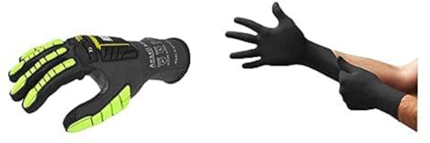Ringers R840 Guanti da Lavoro, Resistente all'Abrasione, Nero, Taglia XL (4 Paia) + Microflex 93-852 Guanti Monouso in Nitrile, Senza Lattice ne Polvere, Neri, Taglia XL (100 guanti)