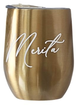 Thermobecher Weinbecher in Gold personalisiert mit Namen - Strohhalmöffnung - edel luxuriös und minimalistisch - JGA, Geschenk Frauen Gold