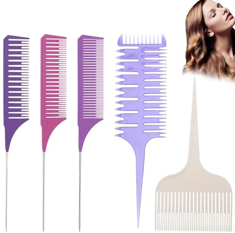 5 Pezzi Pettine a Coda Pettine Per Schiariture Capelli Pettine Professionale Antistatico Pettine Per Meches Set Per Tinte Pettine Per Capelli Pettine Equilibrante, Pettine a coda Affilata
