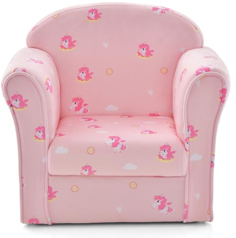 INFANS Kids Sofa, Toddler Armchair Chair with Sturdy Wood Construction Cartoon Pattern, Upholstered Children Armrest Couch for Nursery Kindergarten Playroom Preschool, Gift for Boys Girls