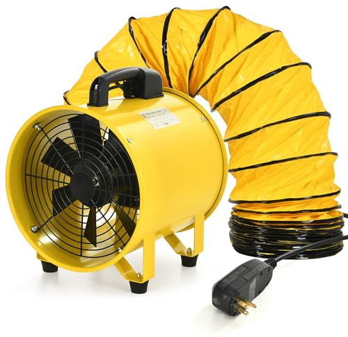 YITAHOME Utility Blower Fan 12 Inch, Two Speed Portable Exhaust Fan, Extractor Fan with GFCI Plug Automatic Power-off Protection, Ventilation Fans with 32FT Ducting for Paint Booth, Warehouse