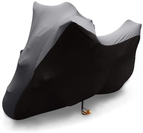 Asasytal Housses de Moto d'intérieur, Élastique Respirant Tissu Extensible en Velours Doux Protection Contre la Poussière pour Scooter Garage Moto Exposition,Gris Rayé+Noir，4XL 116x43x55 Pouces