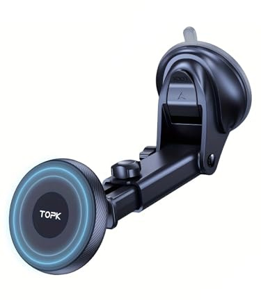 TOPK Mag-Saf Car Phone Holder, Magnetic Phone Car Mount for Windshield and Dashboard, Strong Suction Adjustable Long Arm with Strongest Magnet, Car Cradle for Phone 15/14/13/12 Series