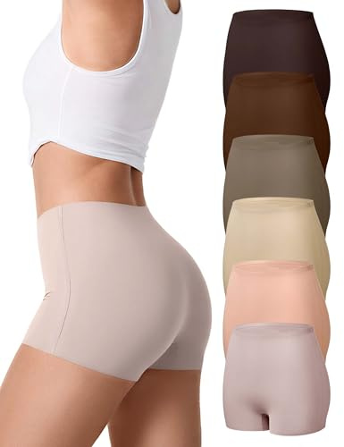 SHARICCA Culotte pour Dames Douce Court sans Couture Boxer Short SéCurité Pantalons Pantalons Courts CaleçOns Taille Haute en Viscose (6P07-Multicolore-b, M)